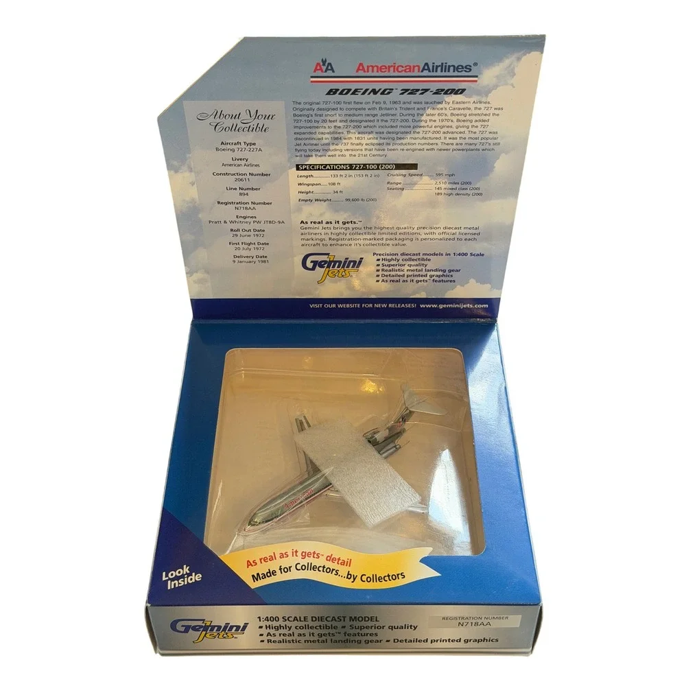 1:400 Scale Gemini Jets GJAAL088 American Airlines Boeing 727-200 #N718AA